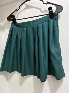 Teal/Green Pleated Skater Skirt